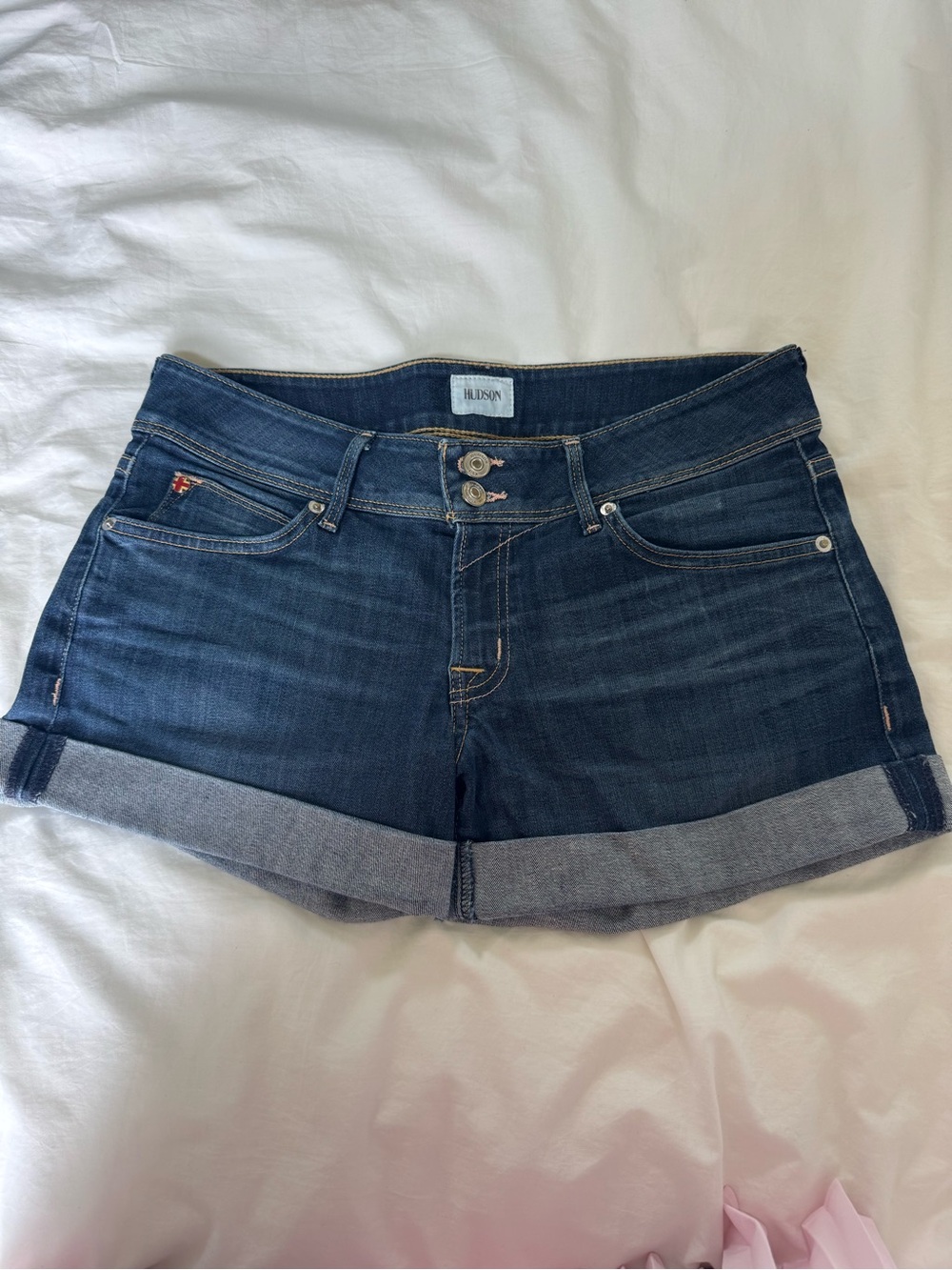 Hudson Jeans Dark Blue Denim Cuffed Jean Shorts